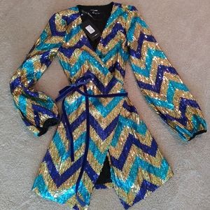Sequins Cocktail Party Dress. Gold and blue.
